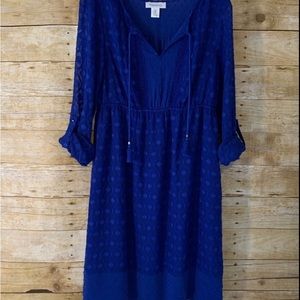 Motherhood Maternity Blue Dress Split Neck Tie EUC